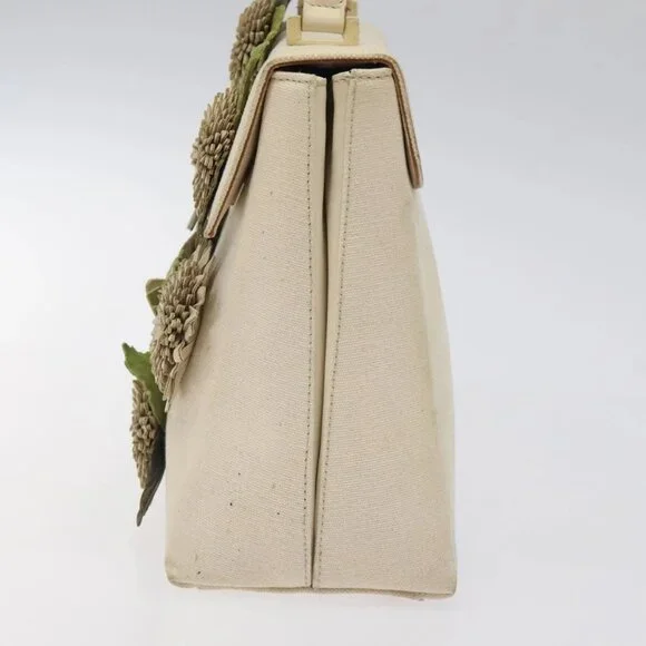 Salvatore Ferragamo Gancini Hand Bag Canvas Cream Silver